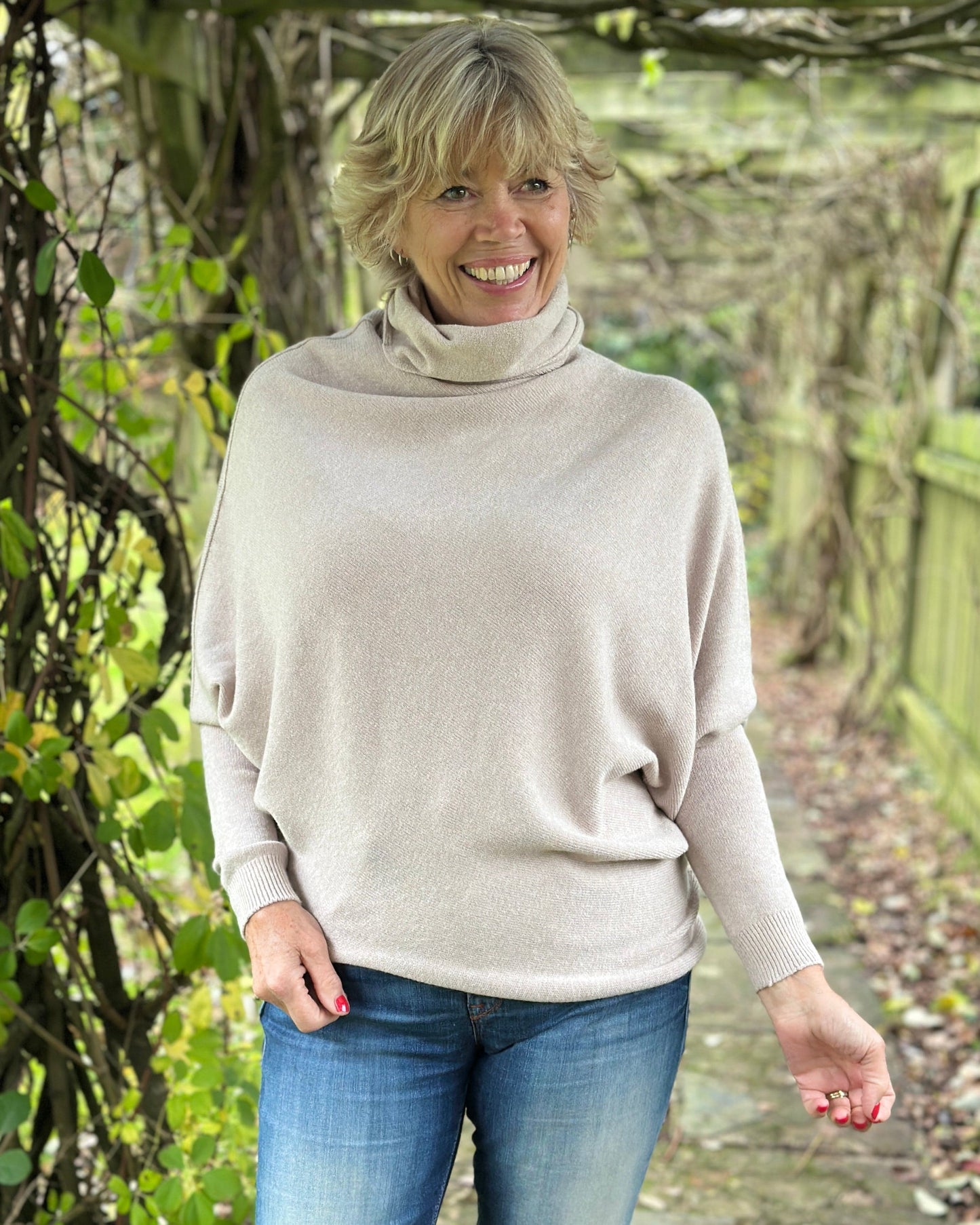 clothing Asymmetric Draped Roll Neck Jumper - Sand