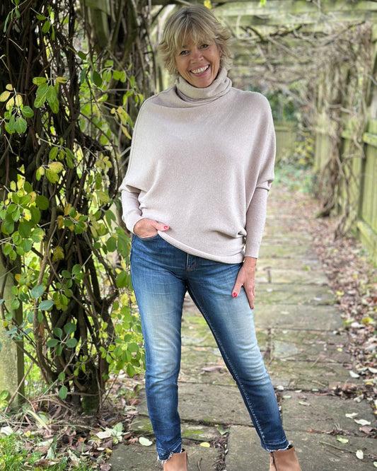 clothing Asymmetric Draped Roll Neck Jumper - Sand