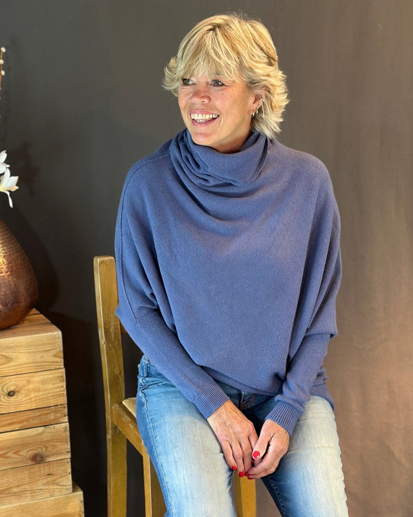 clothing Asymmetric Draped Roll Neck Jumper - Shadow