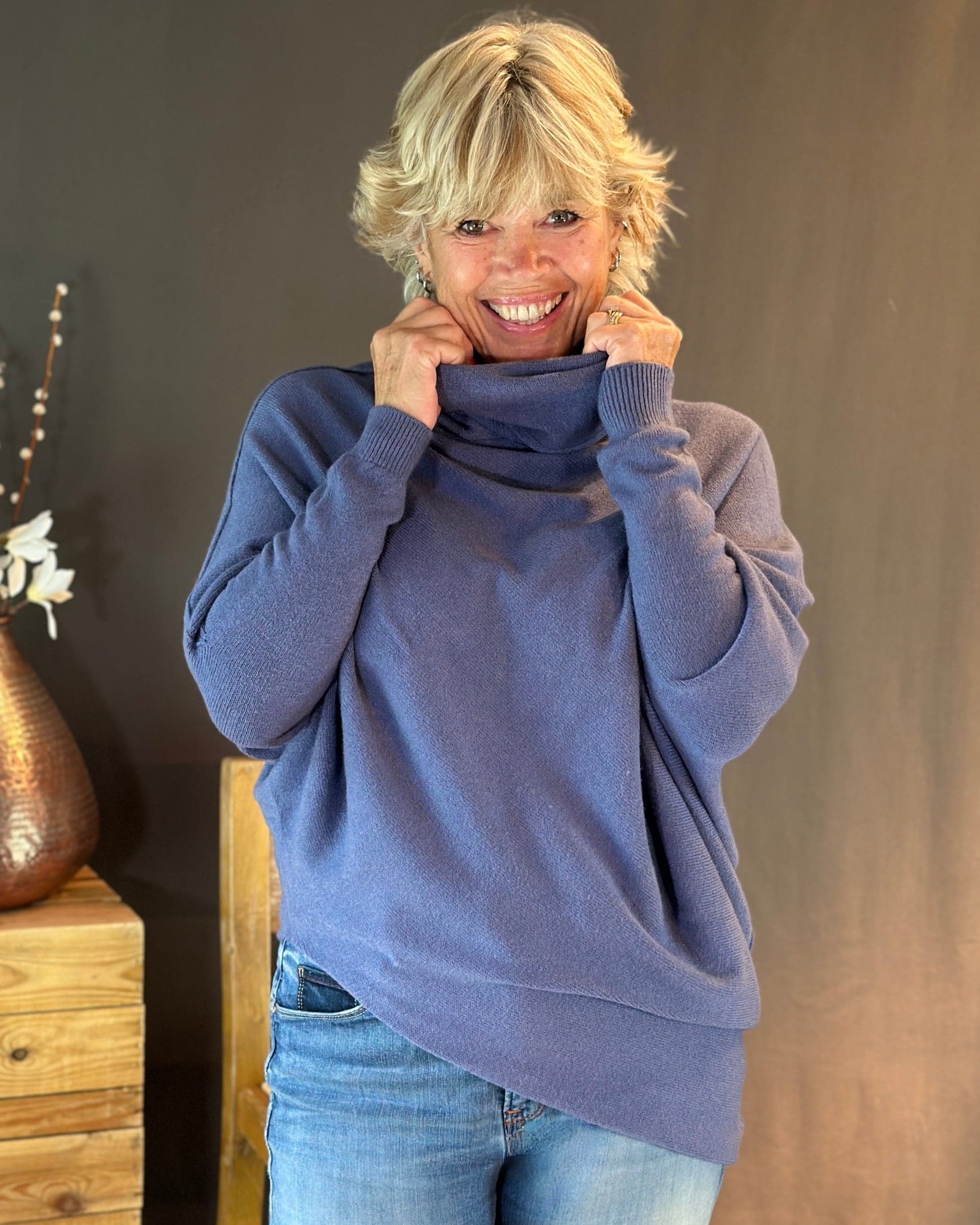 clothing Asymmetric Draped Roll Neck Jumper - Shadow