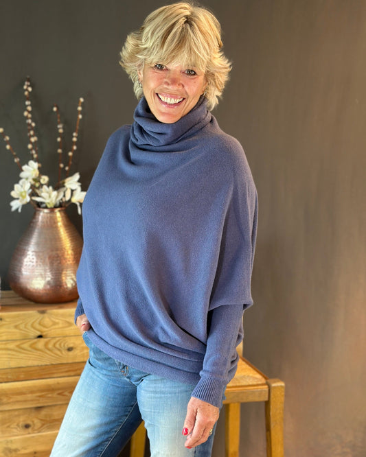 clothing Asymmetric Draped Roll Neck Jumper - Shadow