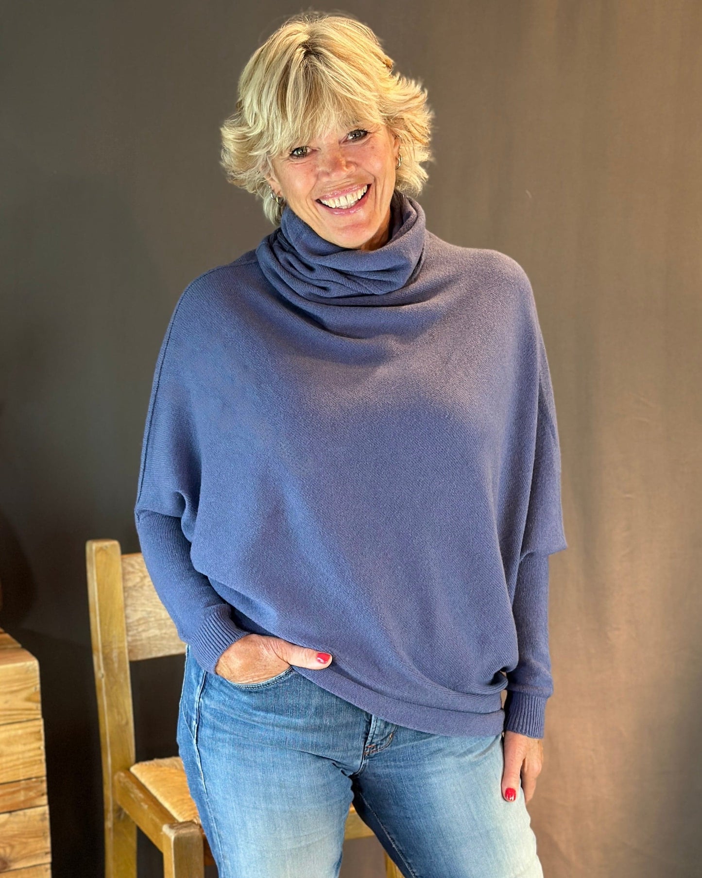 clothing Asymmetric Draped Roll Neck Jumper - Shadow