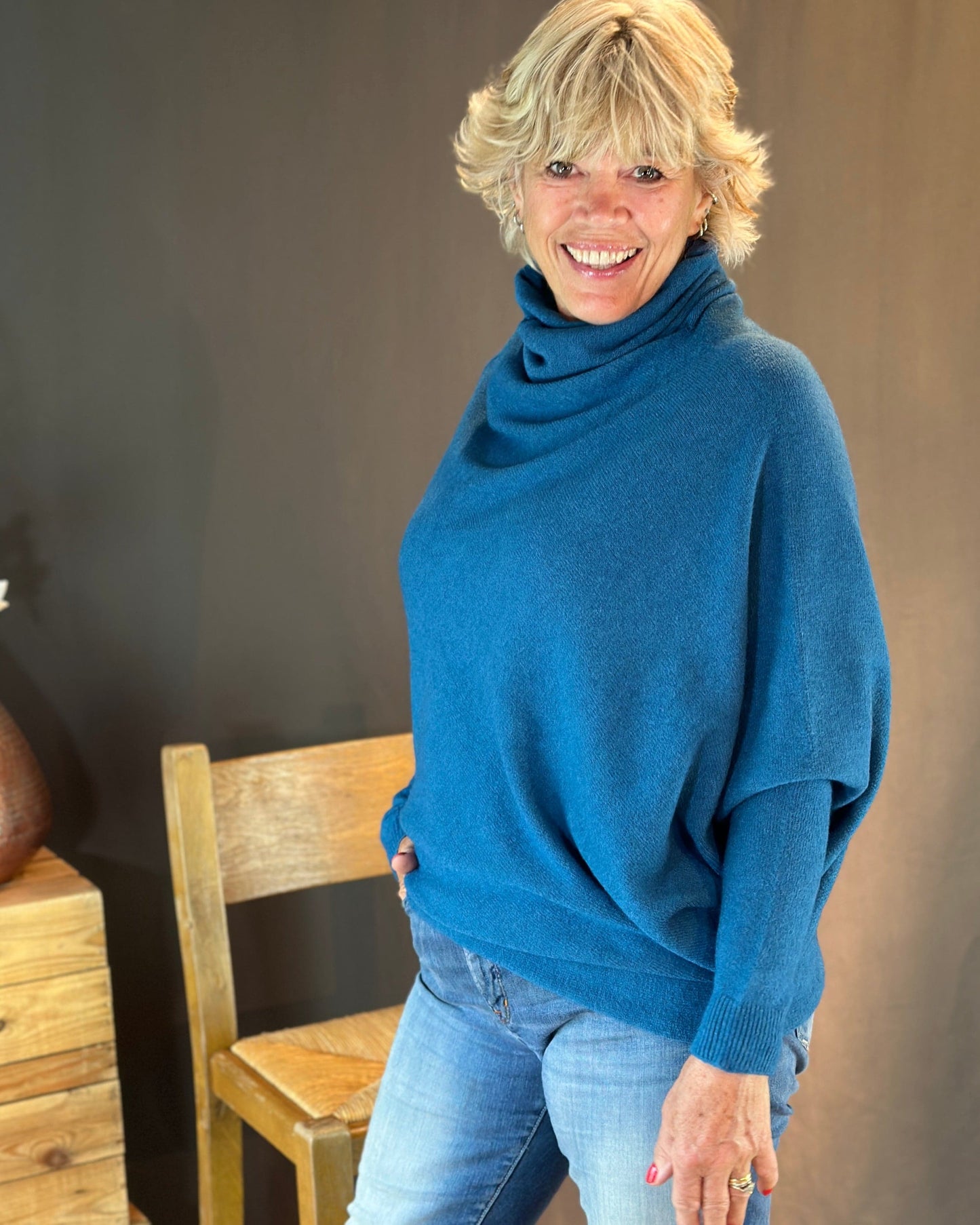 clothing Asymmetric Draped Roll Neck Jumper - Teal