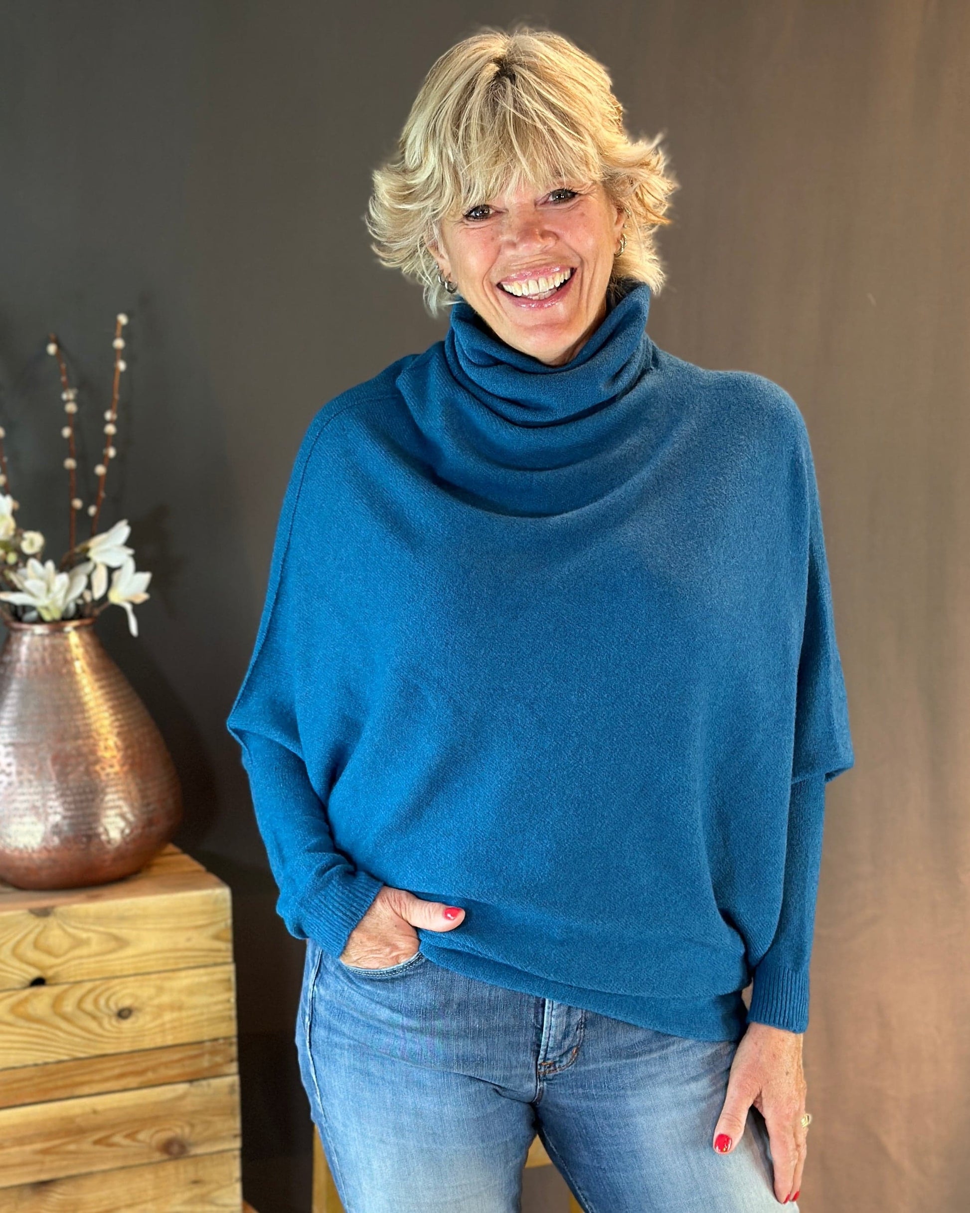 clothing Asymmetric Draped Roll Neck Jumper - Teal