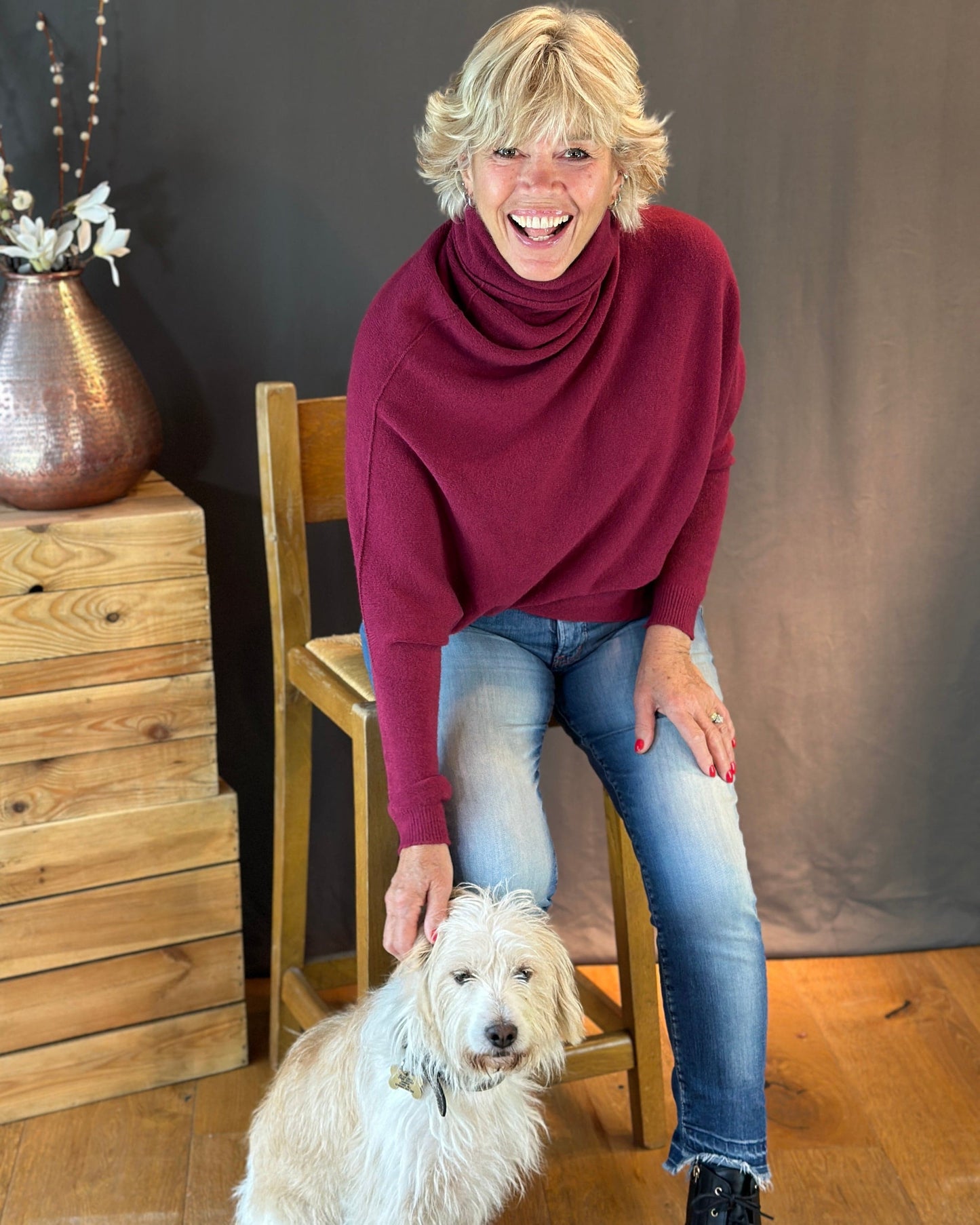 clothing Asymmetric Draped Roll Neck Jumper - Wine