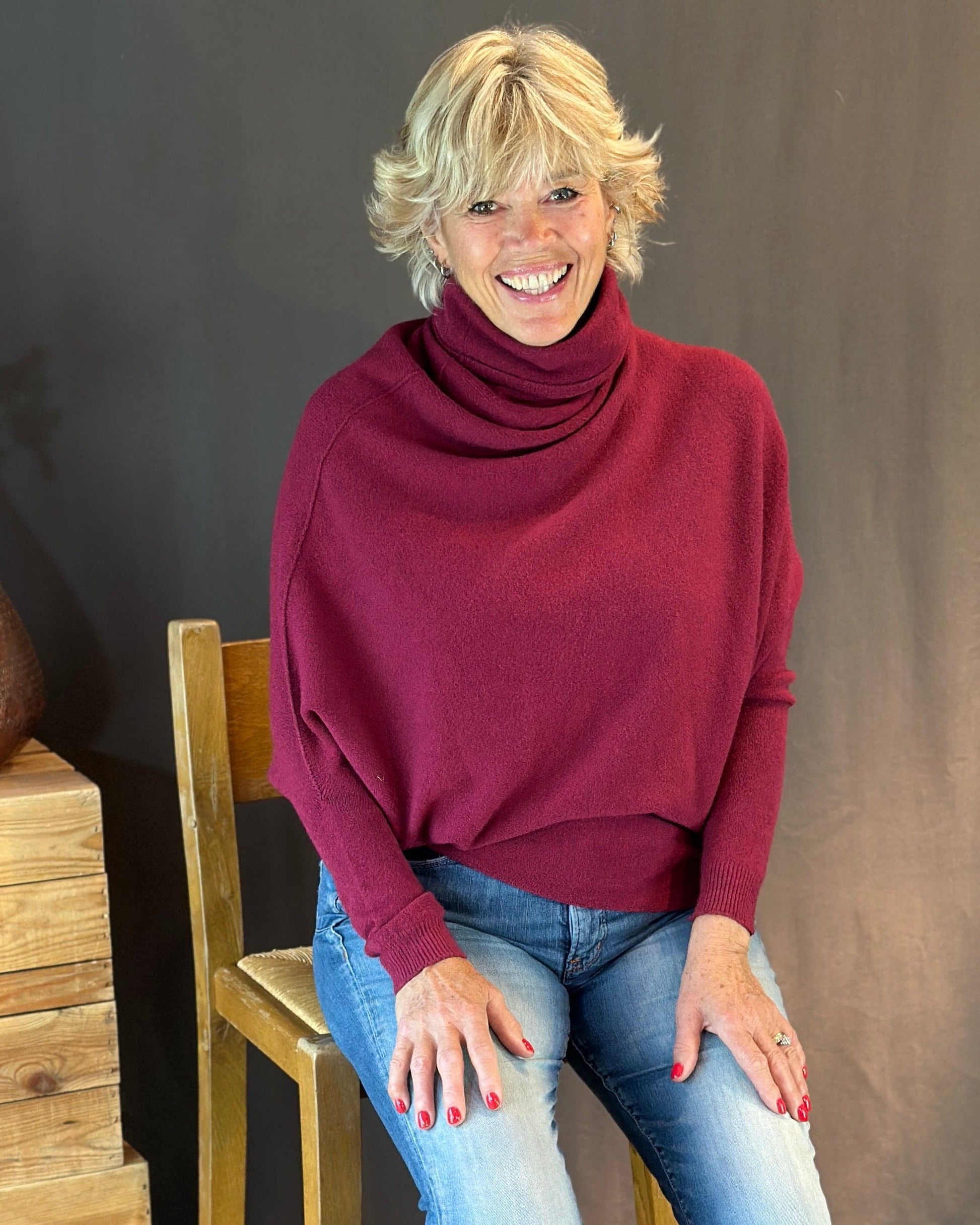 clothing Asymmetric Draped Roll Neck Jumper - Wine