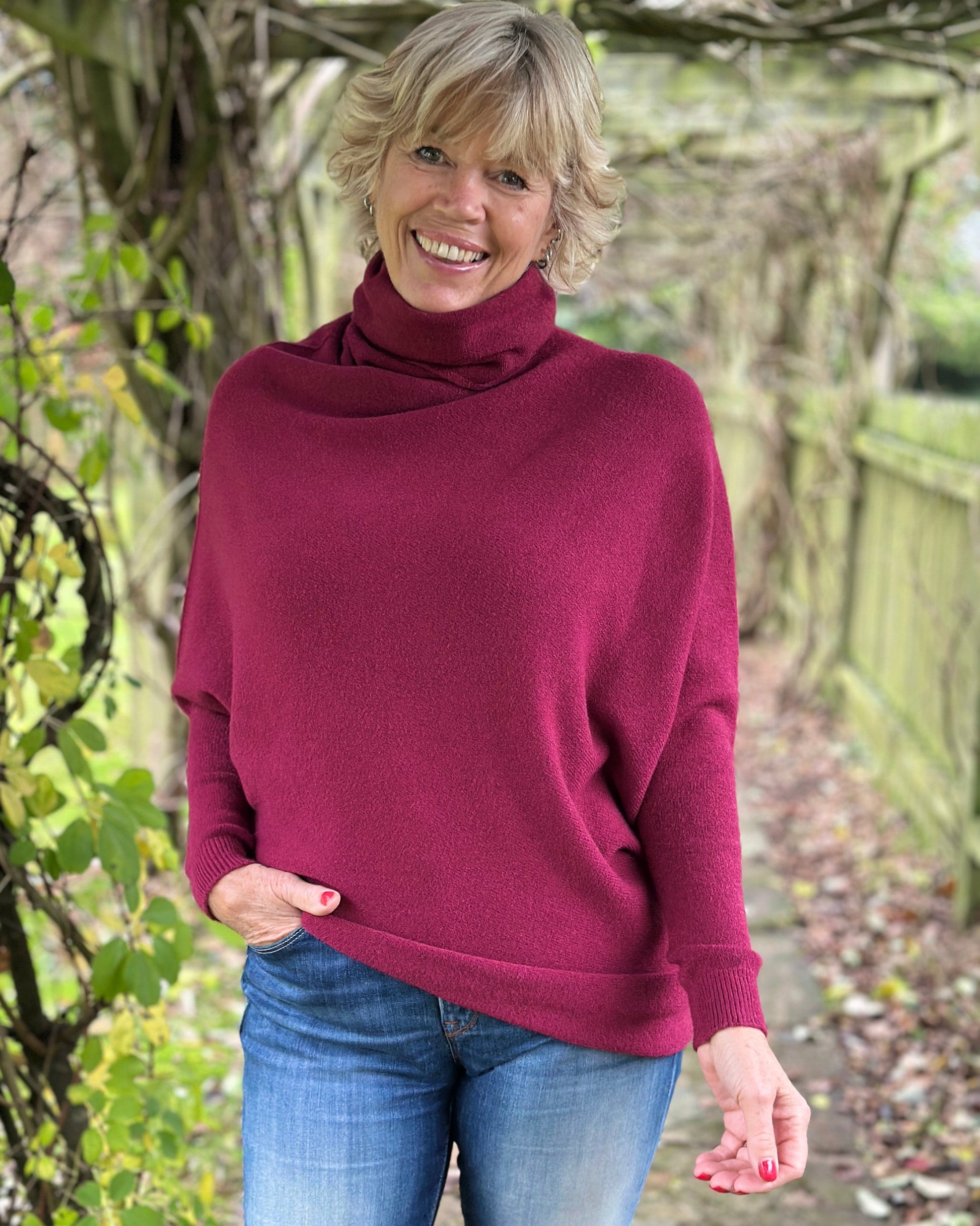 clothing Asymmetric Draped Roll Neck Jumper - Wine