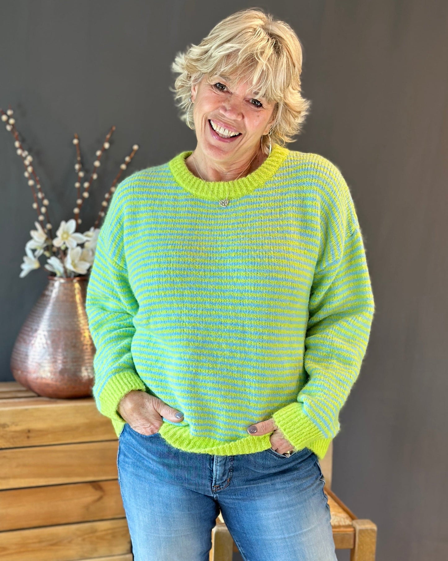 Clothing Audrey Striped Long Sleeve Jumper - Blues/Neon Greens