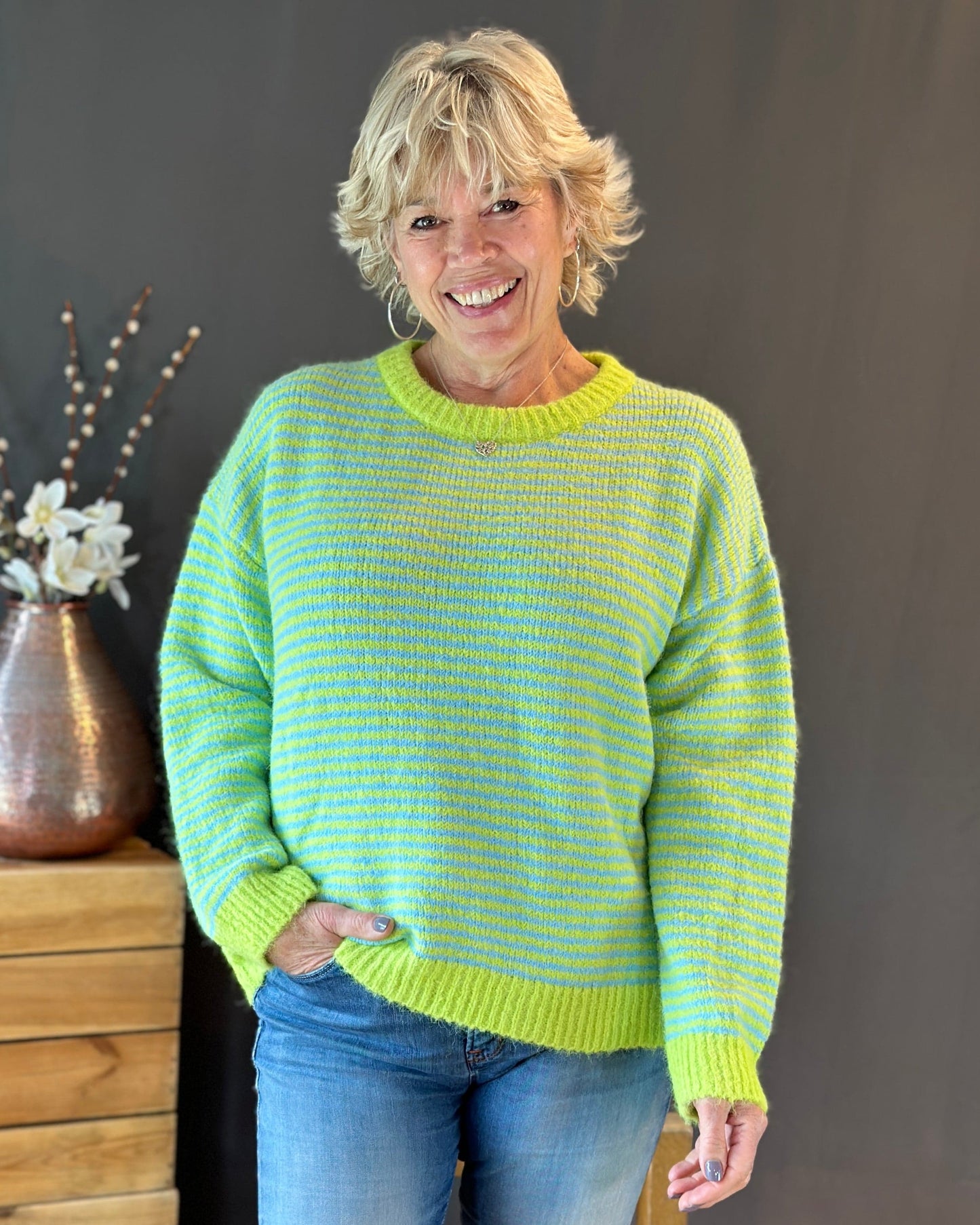 Clothing Audrey Striped Long Sleeve Jumper - Blues/Neon Greens
