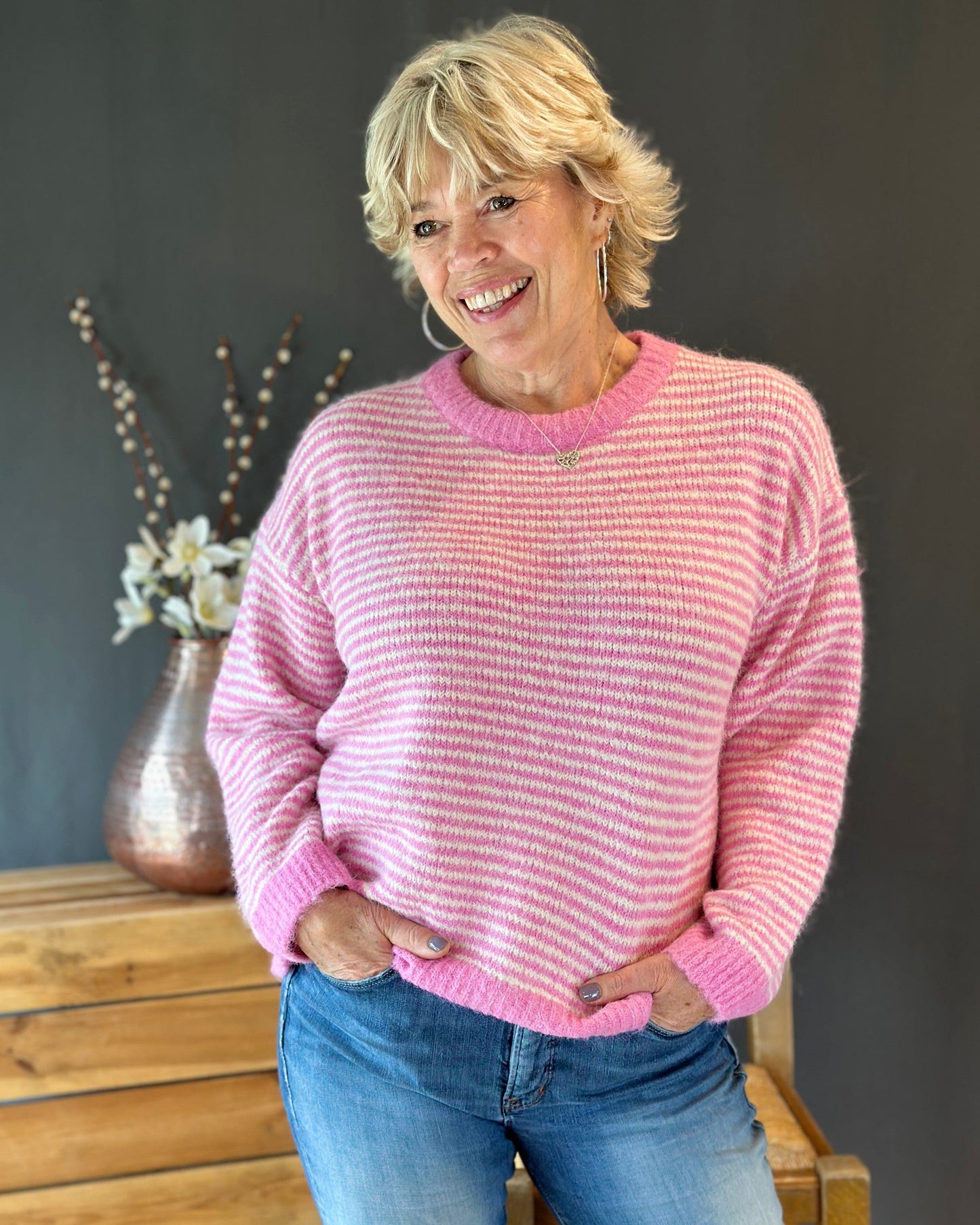 Clothing Audrey Striped Long Sleeve Jumper - Pink/Cream