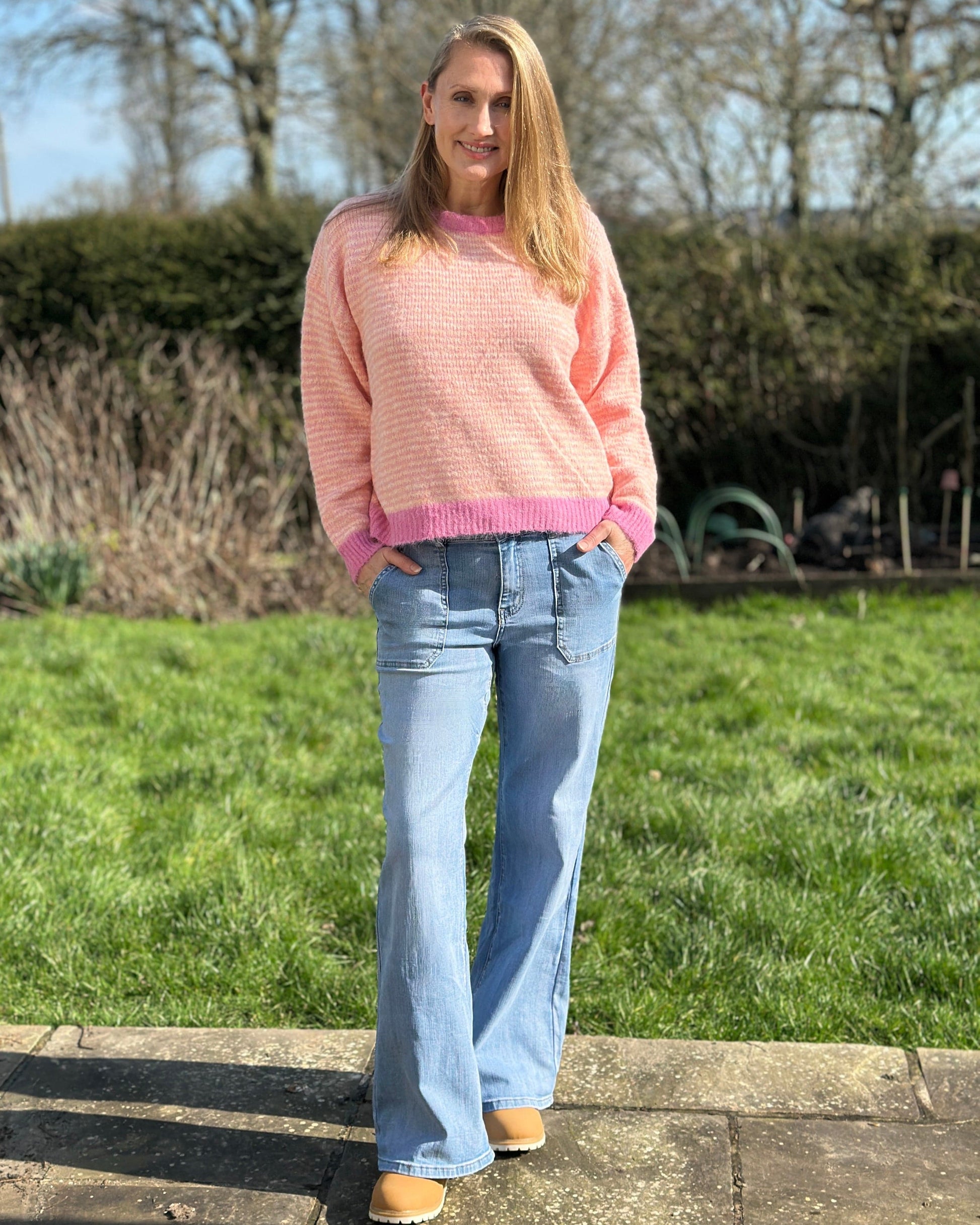 Clothing Audrey Striped Long Sleeve Jumper - Pink/Peach