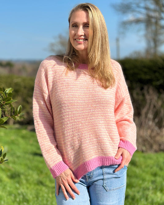 Clothing Audrey Striped Long Sleeve Jumper - Pink/Peach