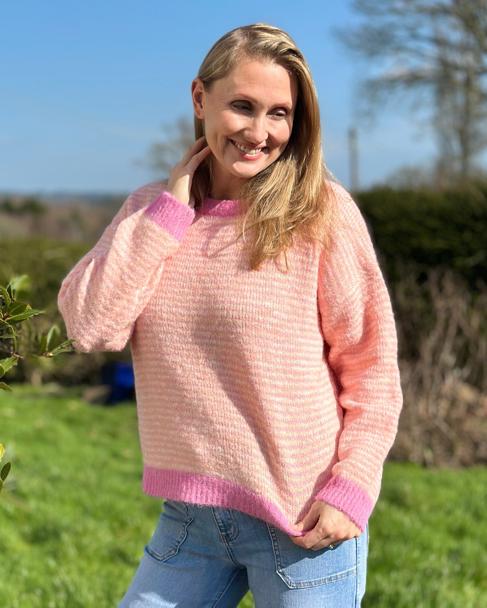 Clothing Audrey Striped Long Sleeve Jumper - Pink/Peach