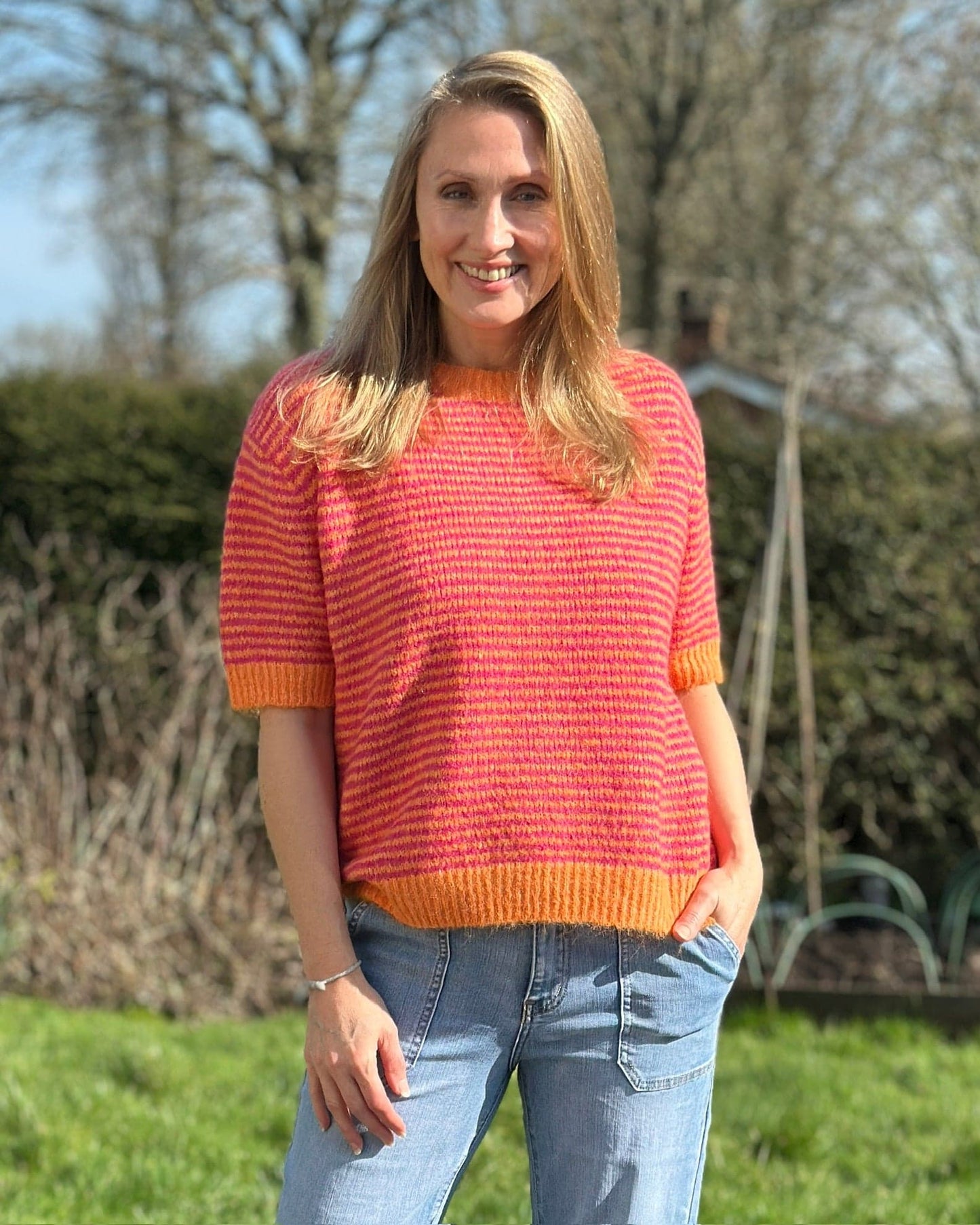 Clothing Audrey Striped Short Sleeve Jumper - Fuchsia/Orange