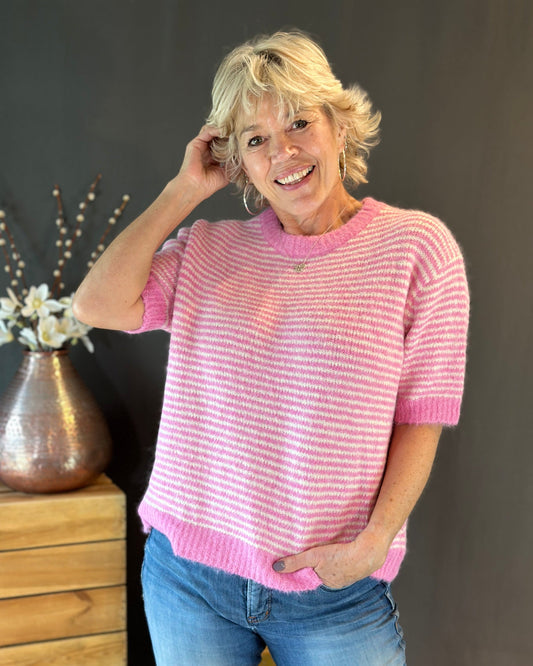 Clothing Audrey Striped Short Sleeve Jumper - Pink/Cream