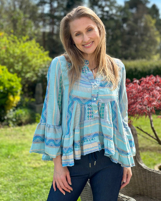 clothing Aztec Print Tunic Top - Blues And Sand