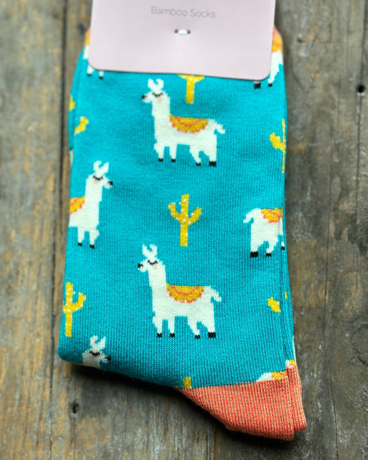 Clothing Bamboo Socks - Llamas Teal