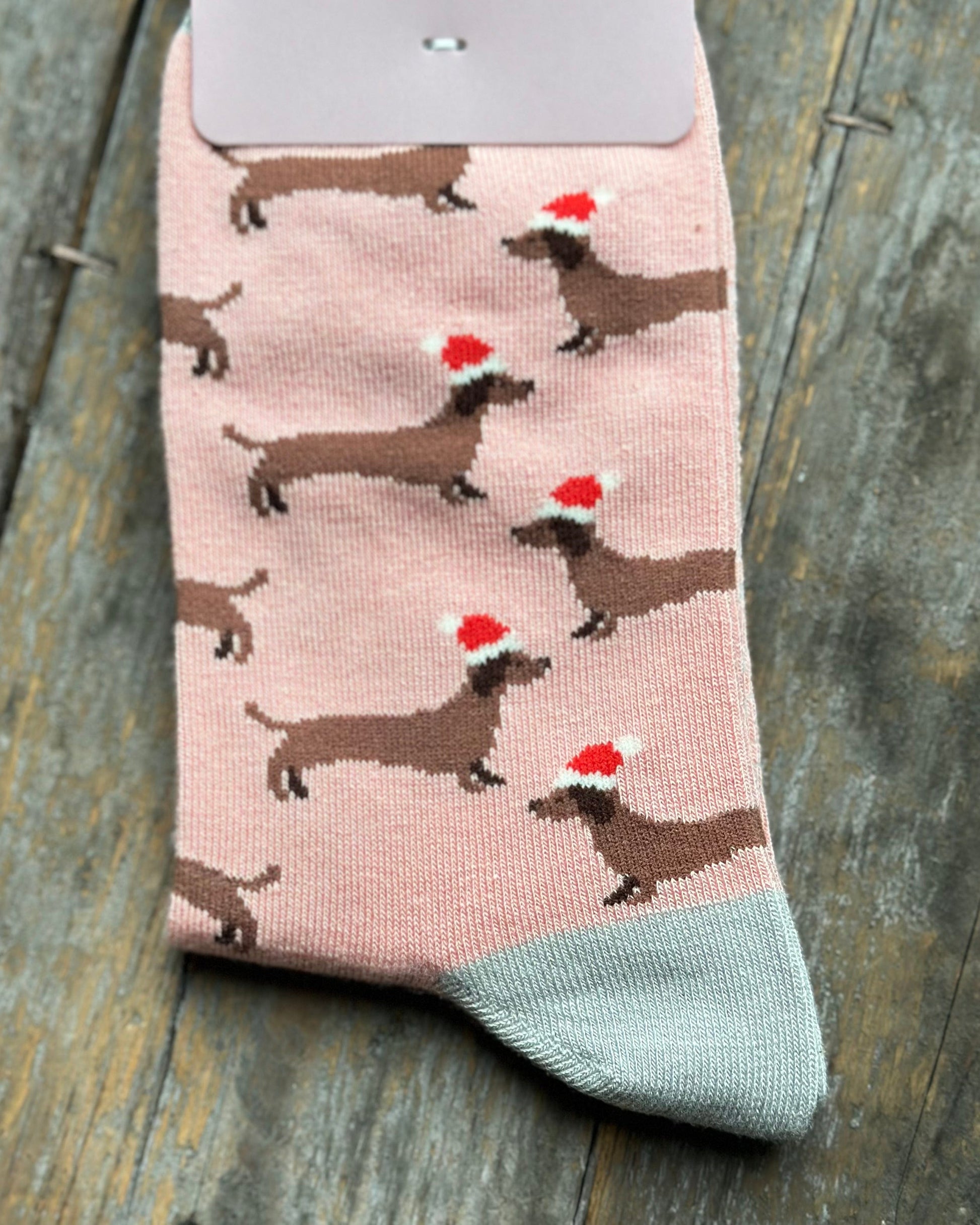 Clothing Bamboo Socks - Santa Dachshunds Pink