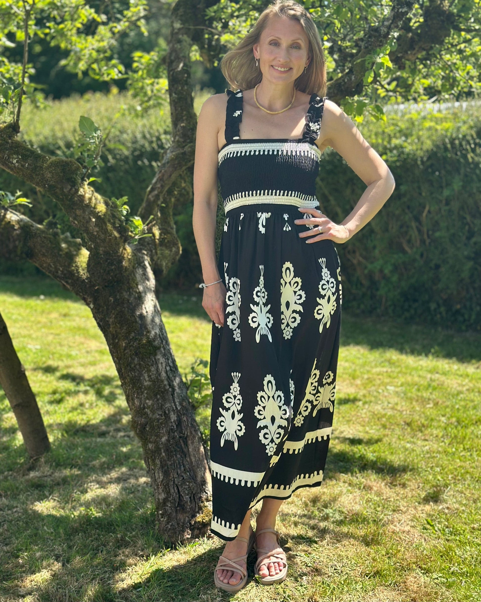 Clothing Baroque Print Strap Dress - Black