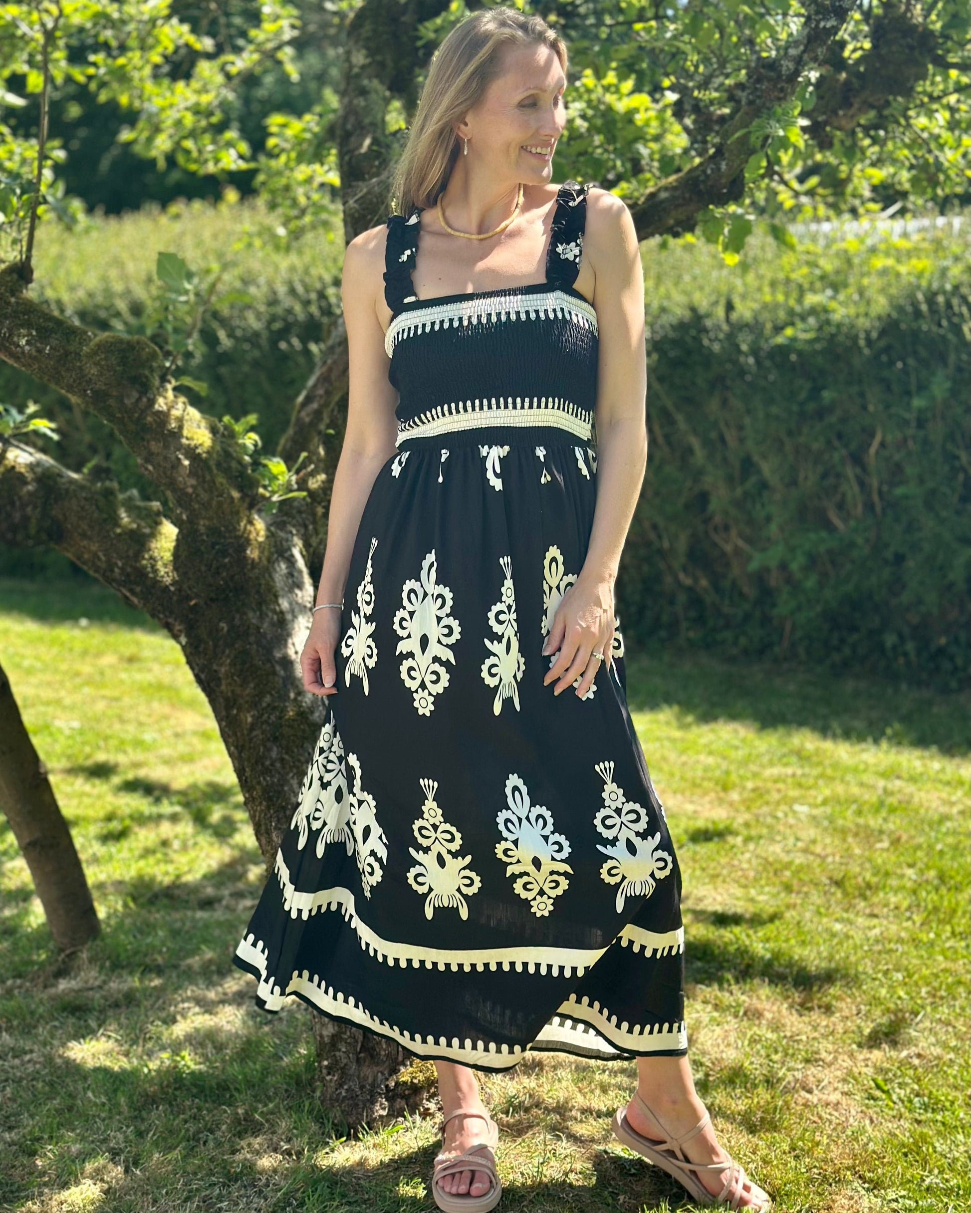 Clothing Baroque Print Strap Dress - Black