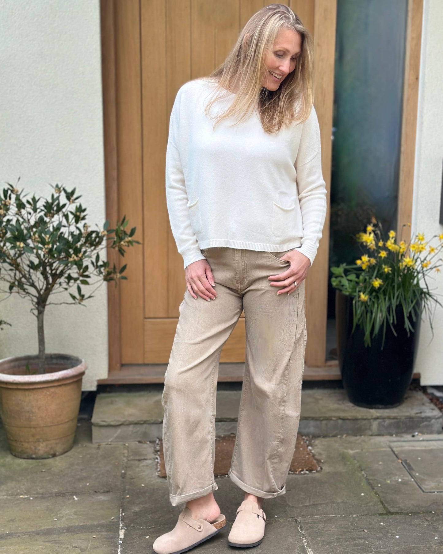 Clothing Barrel Leg Taupe Cotton Jeans
