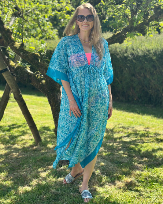 Clothing Batik Print Cotton Kimono - Turquiose