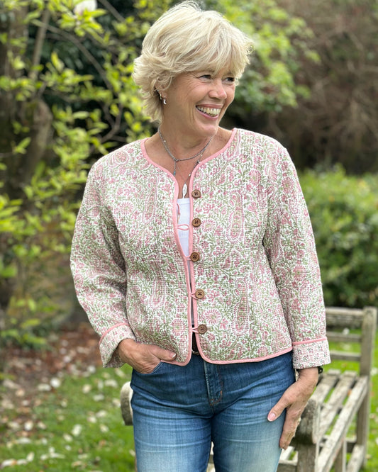 Clothing Block Print Reversible Quilted Jacket - Pink Floral