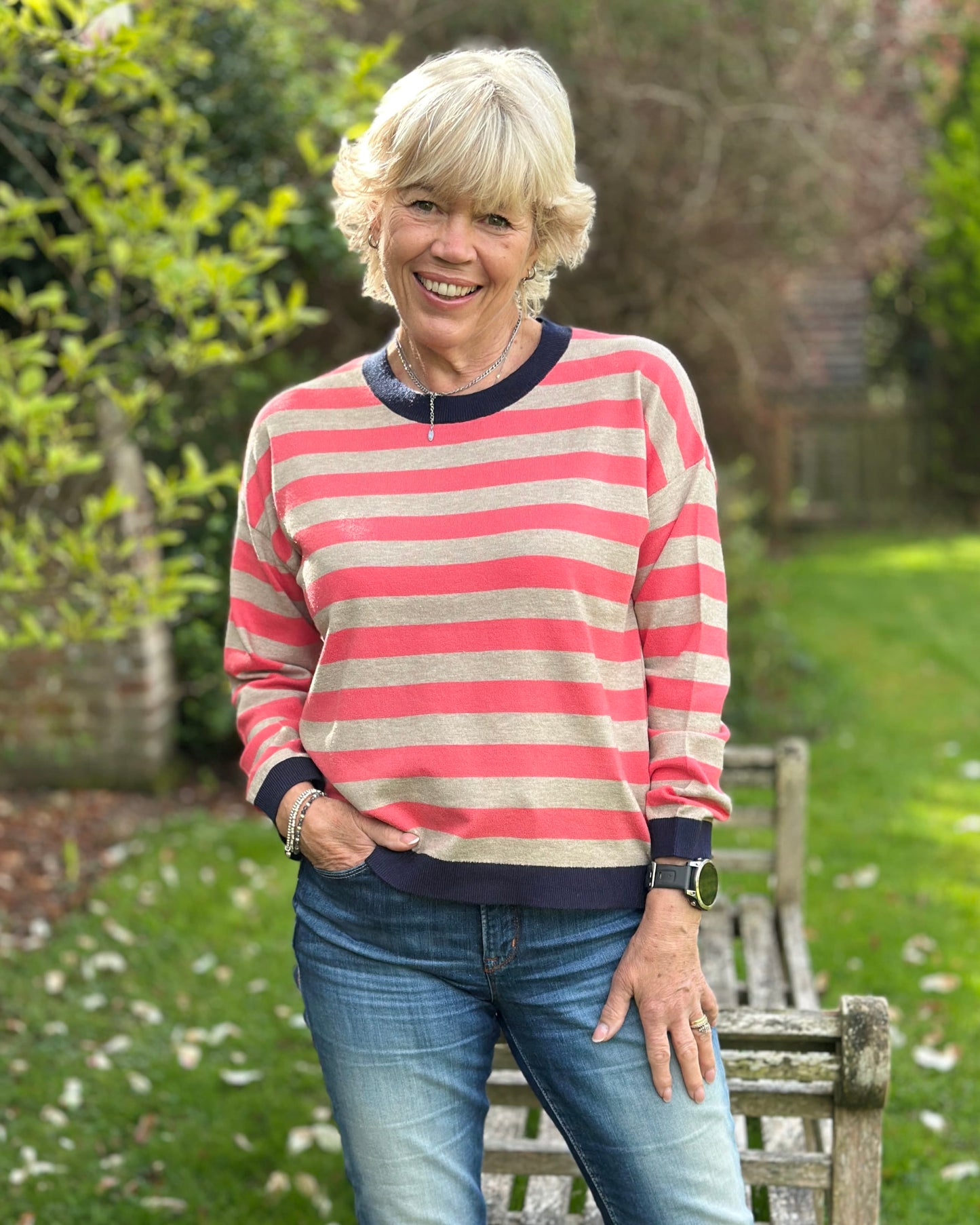 Clothing Block Striped Soft Knit Jumper - Coral