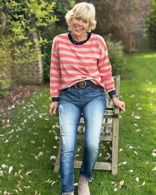Clothing Block Striped Soft Knit Jumper - Coral