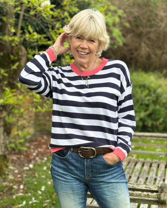 Clothing Block Striped Soft Knit Jumper - Navy