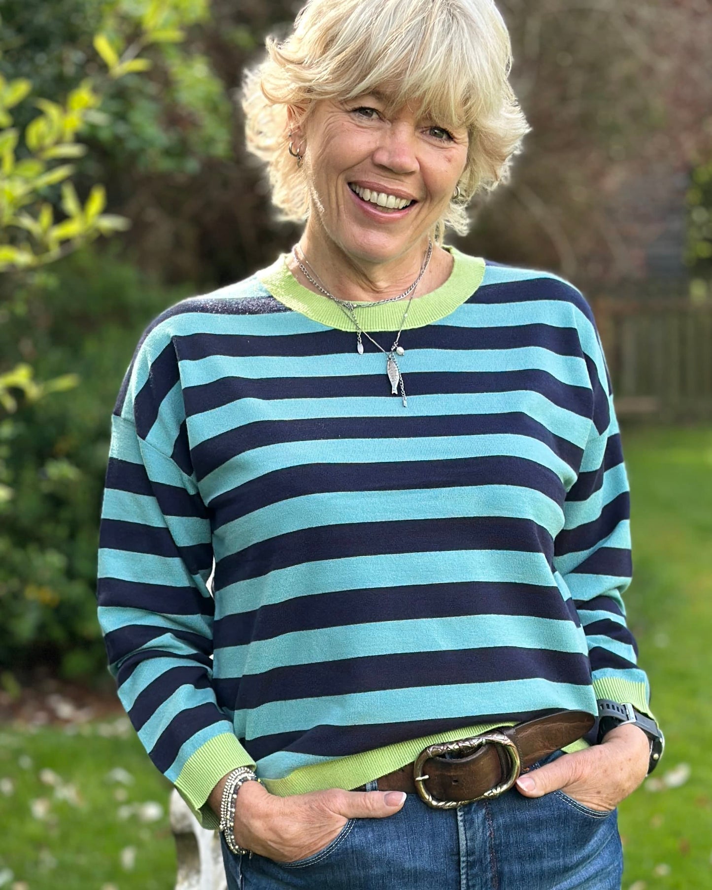 Clothing Block Striped Soft Knit Jumper - Sea Foam