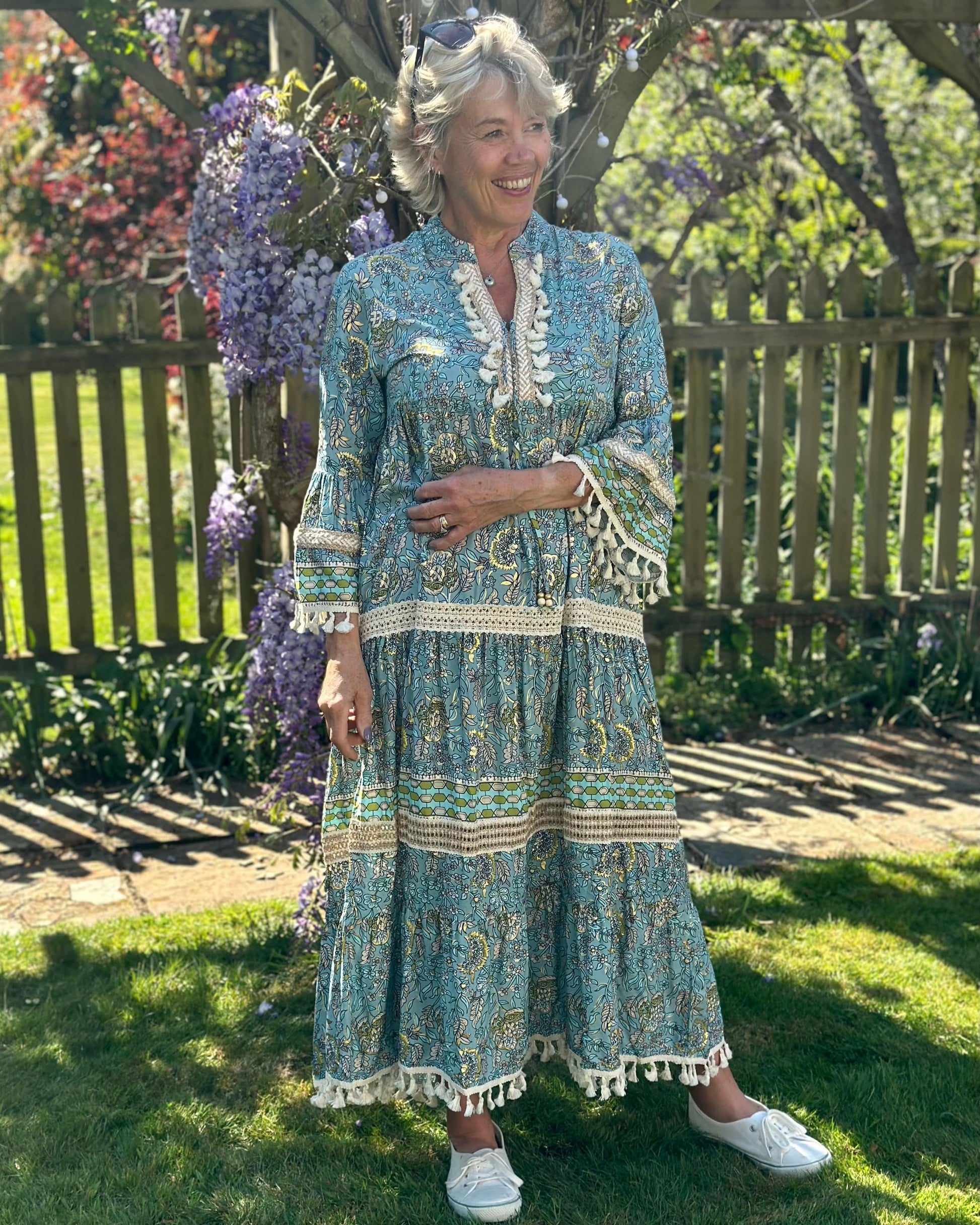 Clothing Bohemian Print Lace Dress With Tassels