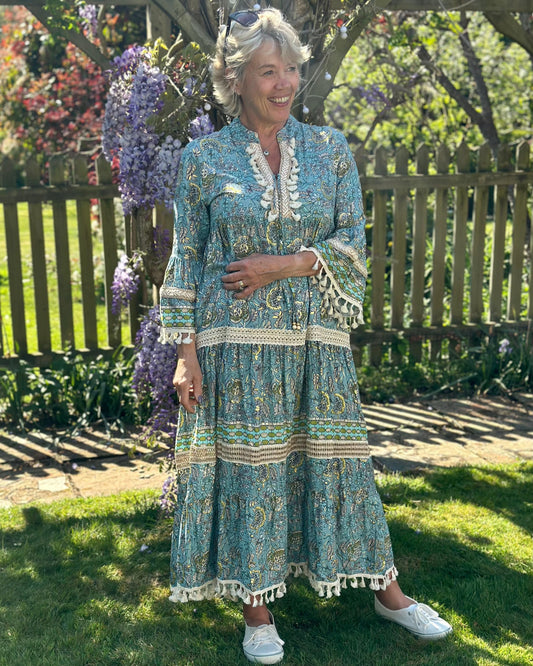Clothing Bohemian Print Lace Dress With Tassels