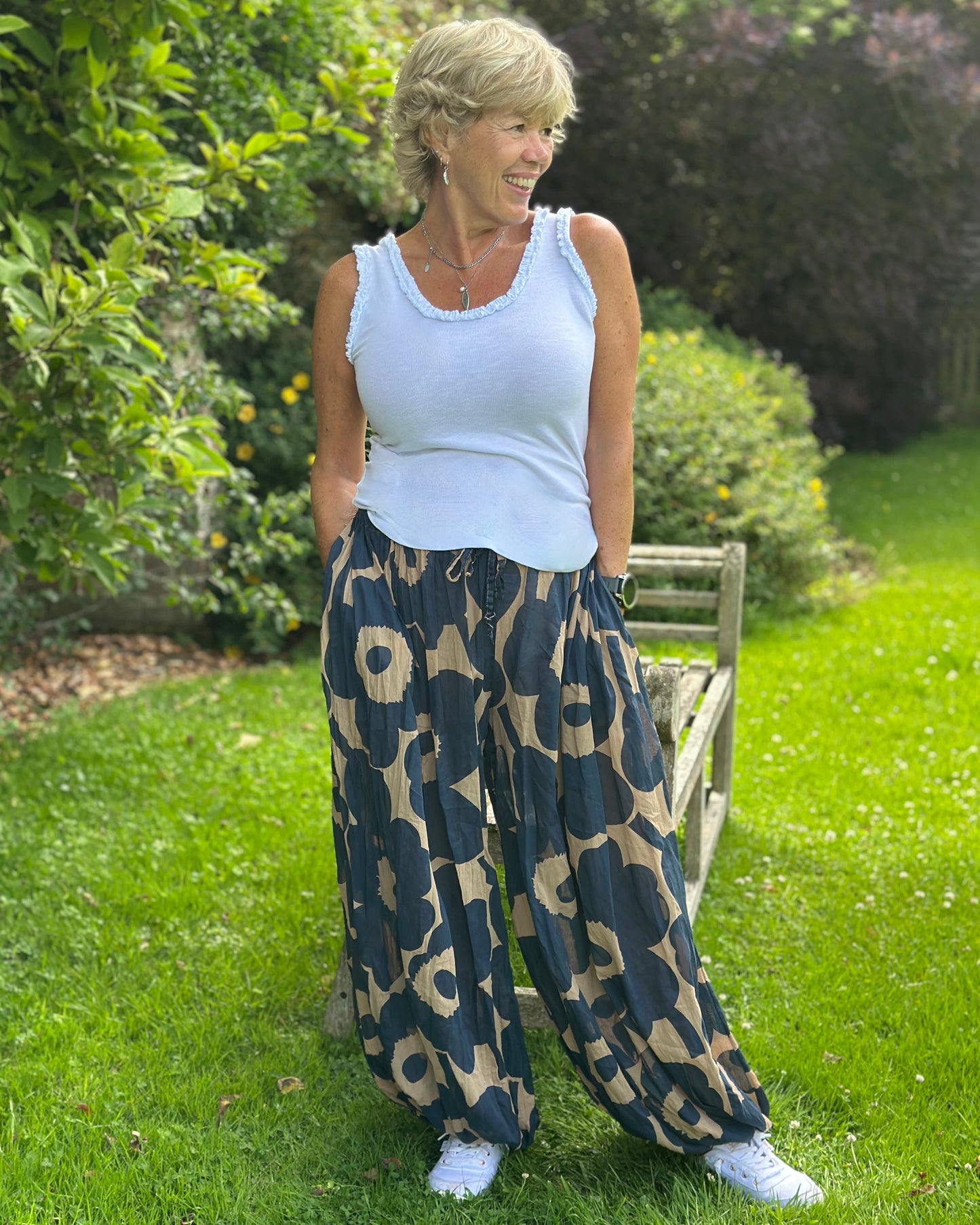 Clothing Bold Floral Cotton Harem trousers - Navy/Caramel
