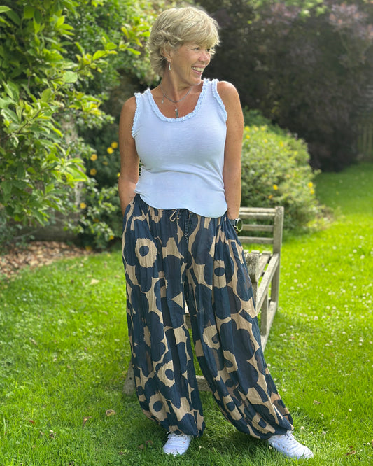 Clothing Bold Floral Cotton Harem trousers - Navy/Caramel