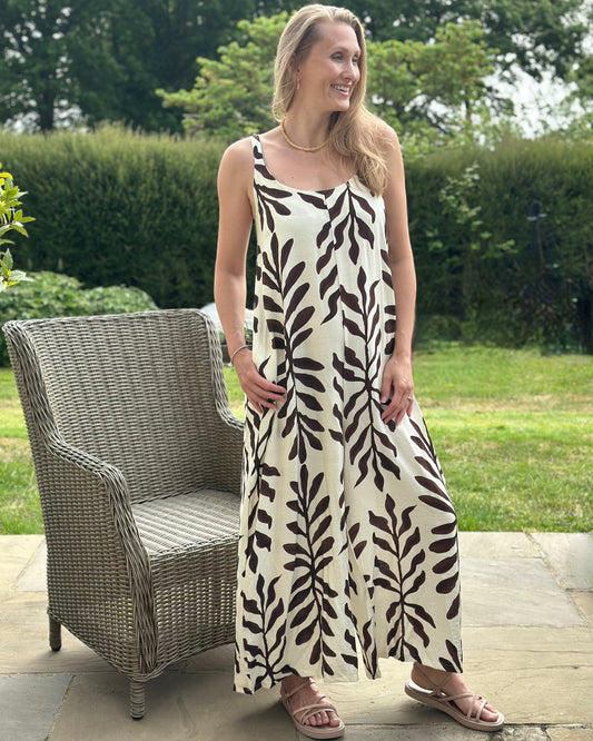 Clothing Bold Leaf Print Strap Jumpsuit - Chocolate
