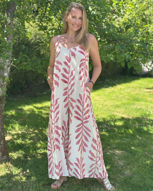 Clothing Bold Leaf Print Strap Jumpsuit - Pink/Cream