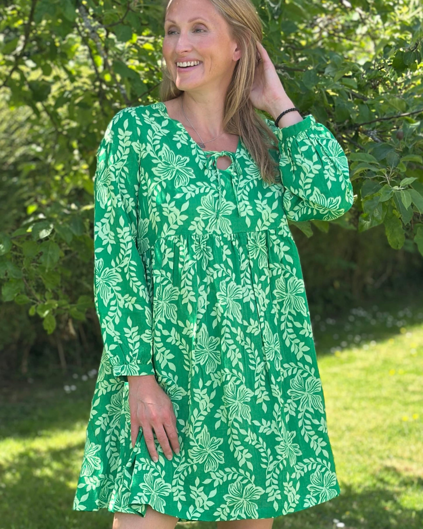 Clothing Bow Detail Tunic Dress - Bright Green