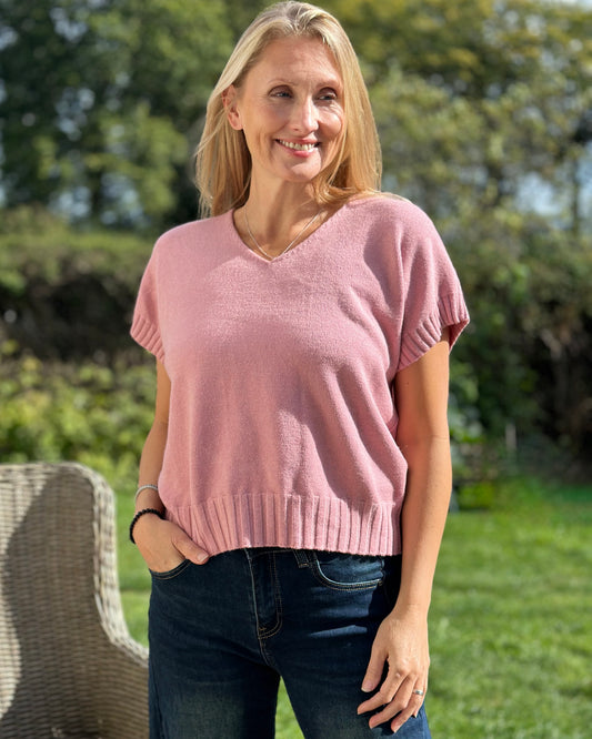Clothing Boxy Ribbed Short Sleeve Jumper - Antique Rose