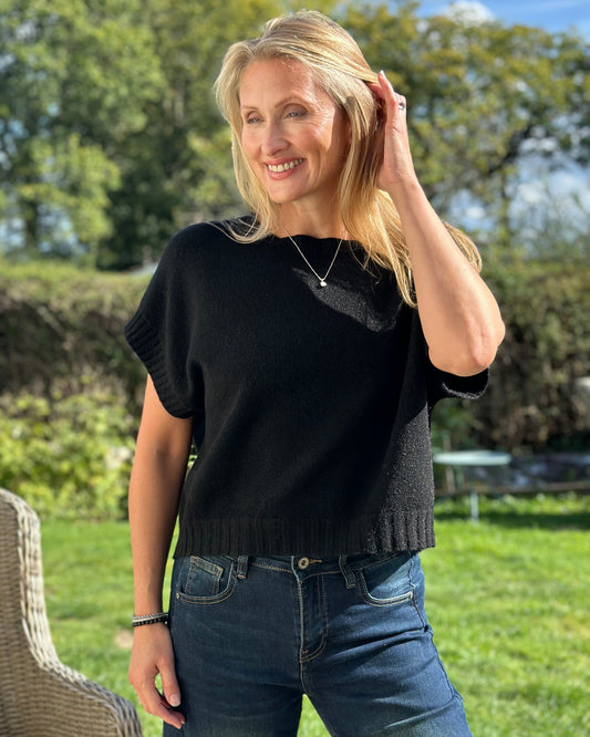 Clothing Boxy Ribbed Short Sleeve Jumper - Black