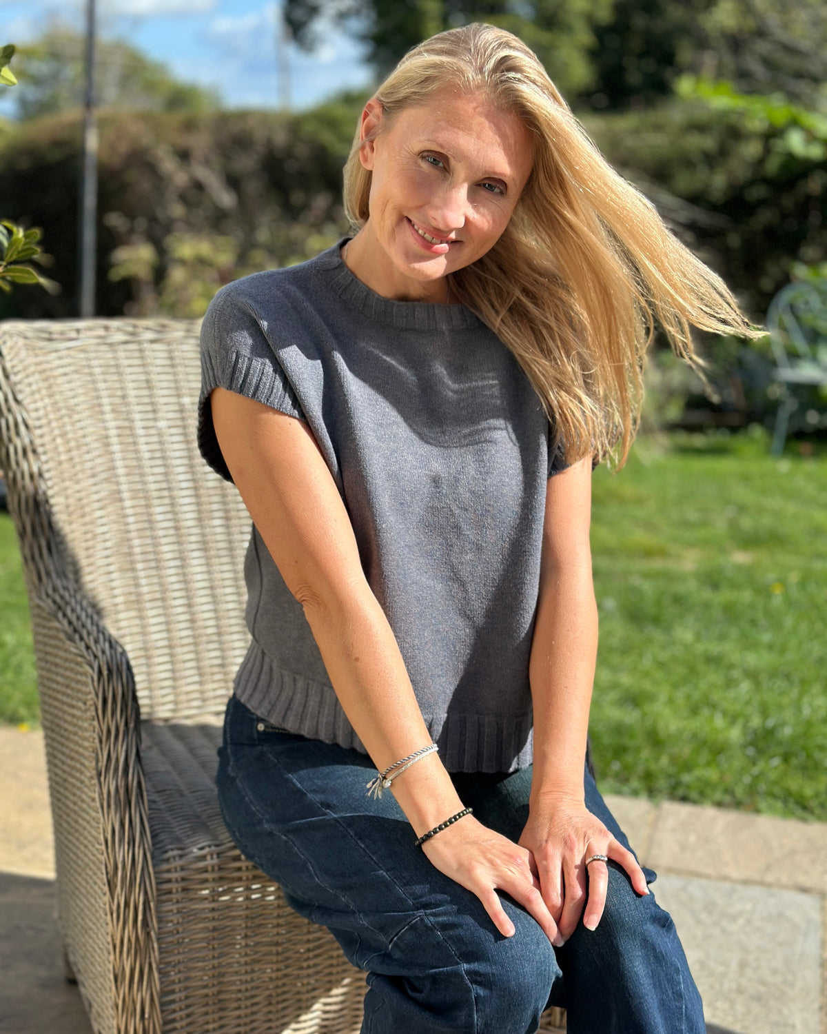 Clothing Boxy Ribbed Short Sleeve Jumper - Charcoal