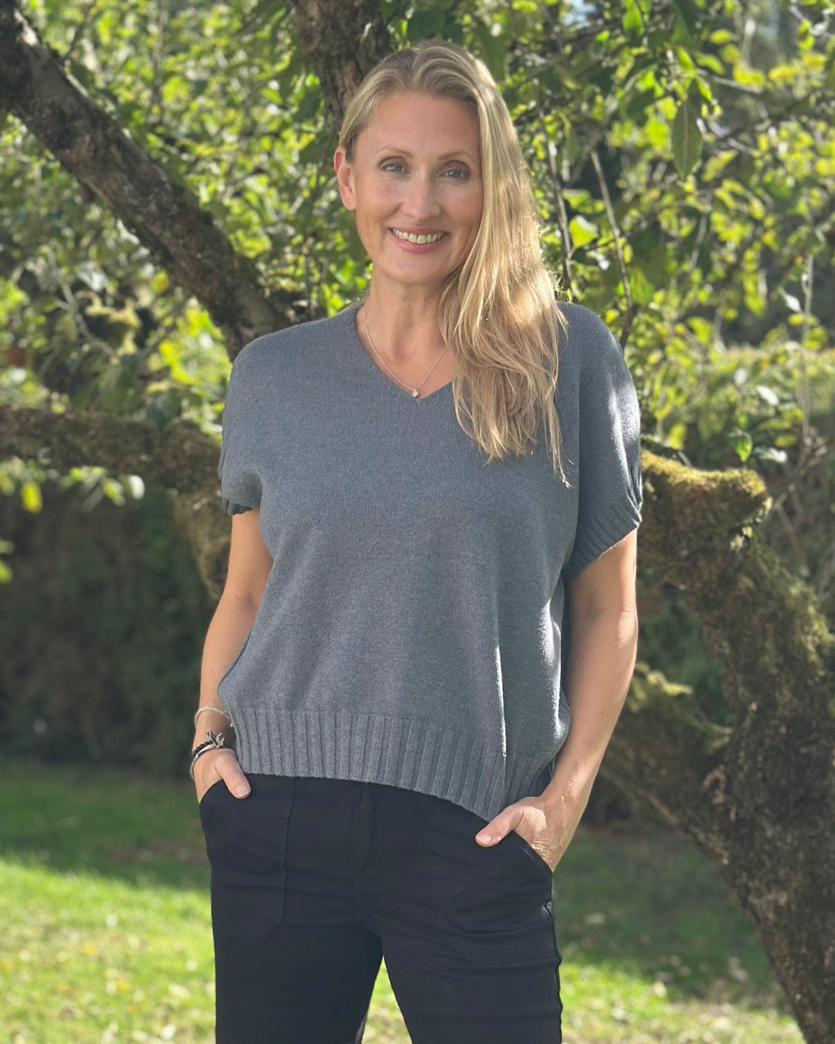 Clothing Boxy Ribbed Short Sleeve Jumper - Charcoal