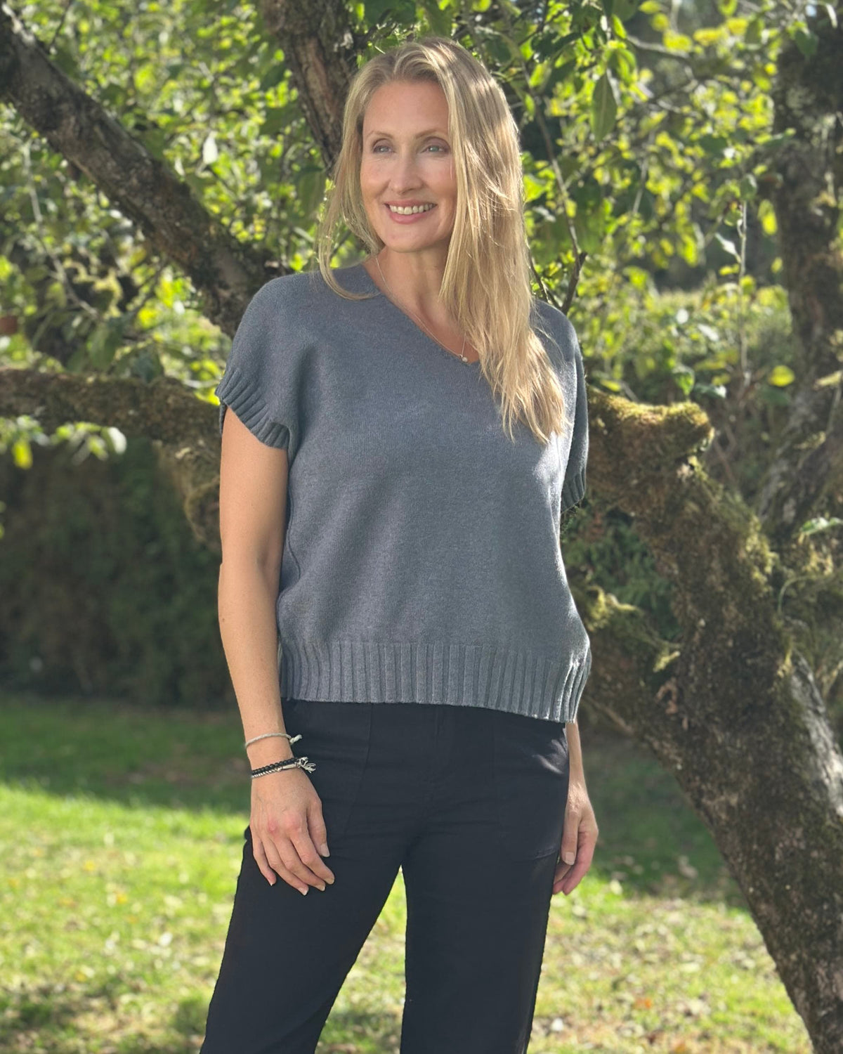 Clothing Boxy Ribbed Short Sleeve Jumper - Charcoal