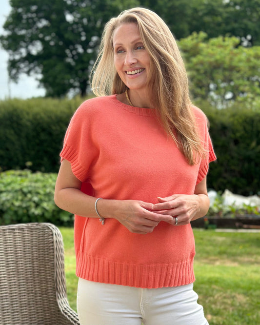 Clothing Boxy Ribbed Short Sleeve Jumper - Coral
