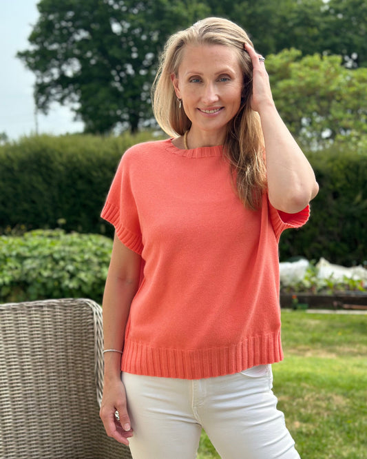 Clothing Boxy Ribbed Short Sleeve Jumper - Coral