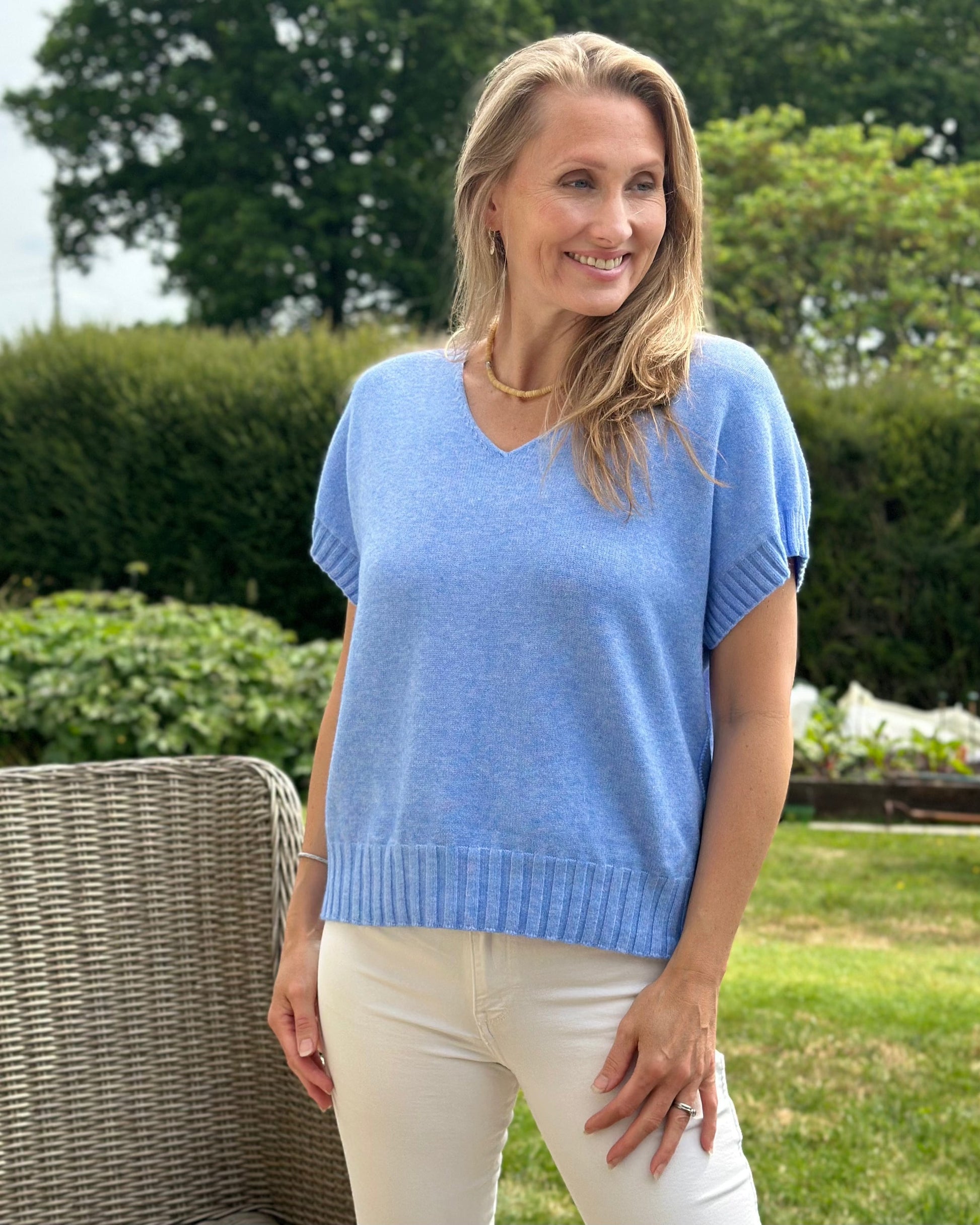 Clothing Boxy Ribbed Short Sleeve Jumper - Cornflower Blue
