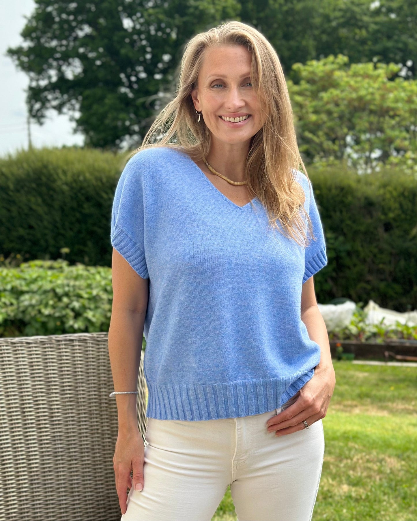 Clothing Boxy Ribbed Short Sleeve Jumper - Cornflower Blue
