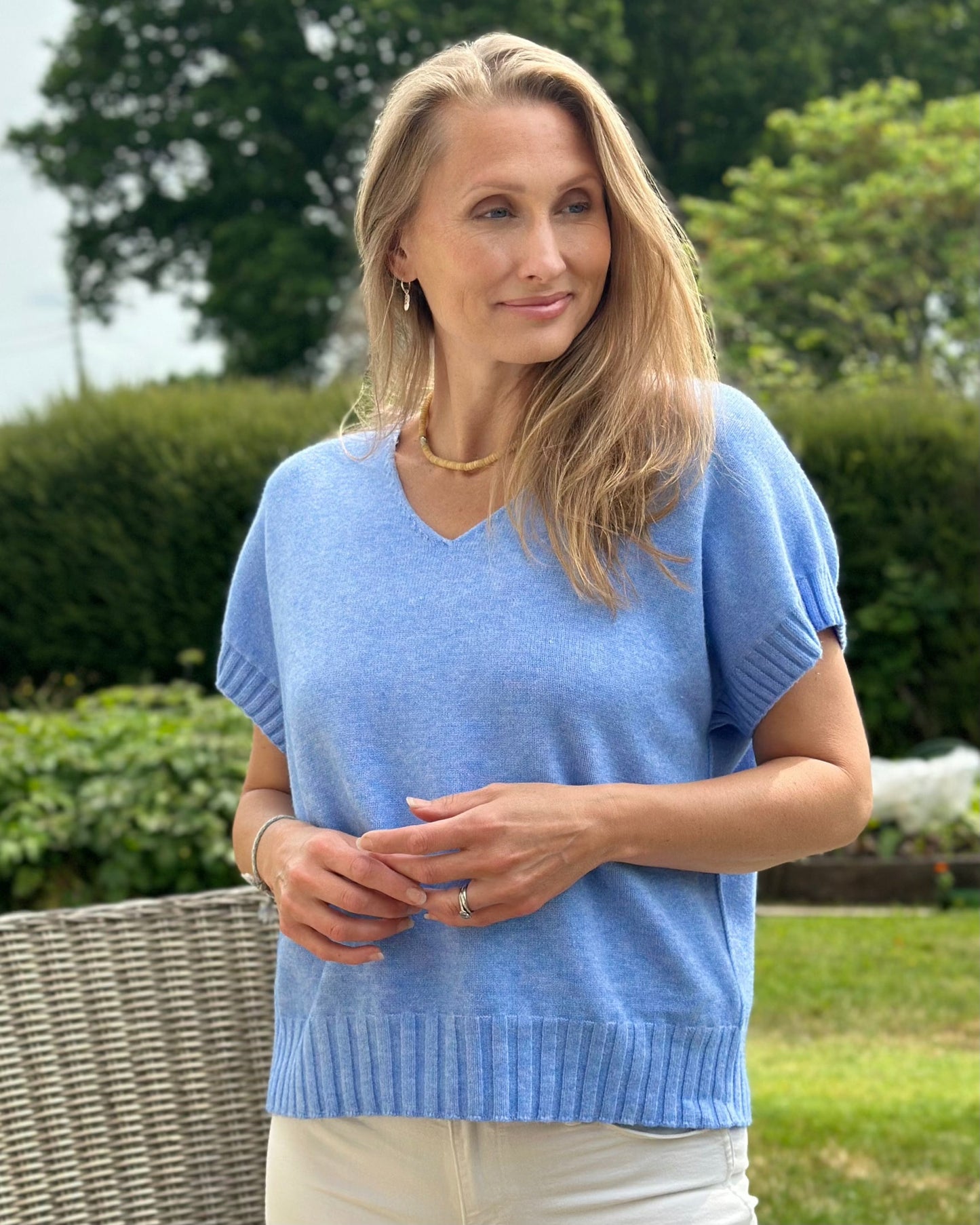 Clothing Boxy Ribbed Short Sleeve Jumper - Cornflower Blue