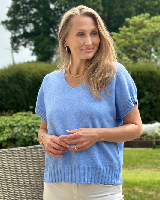 Clothing Boxy Ribbed Short Sleeve Jumper - Cornflower Blue