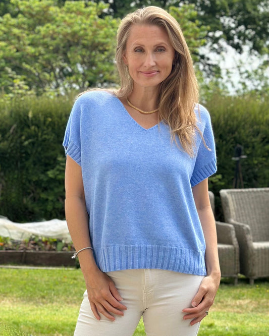 Clothing Boxy Ribbed Short Sleeve Jumper - Cornflower Blue